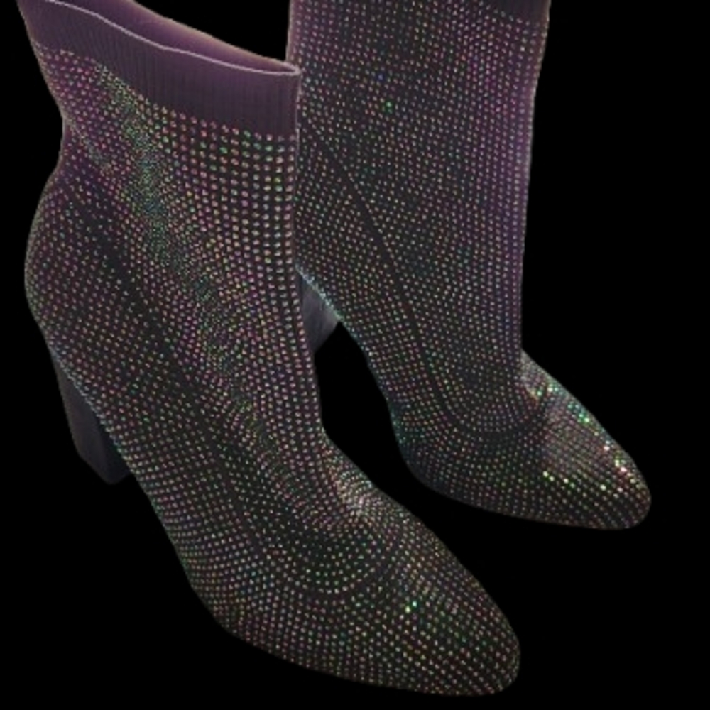 Elegant Irridescent Rhinestone Ankle Boot Sock Style